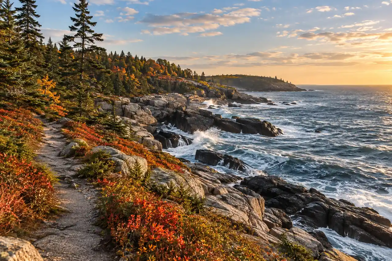 Illustration: A rocky Atlantic coast bordered by forest