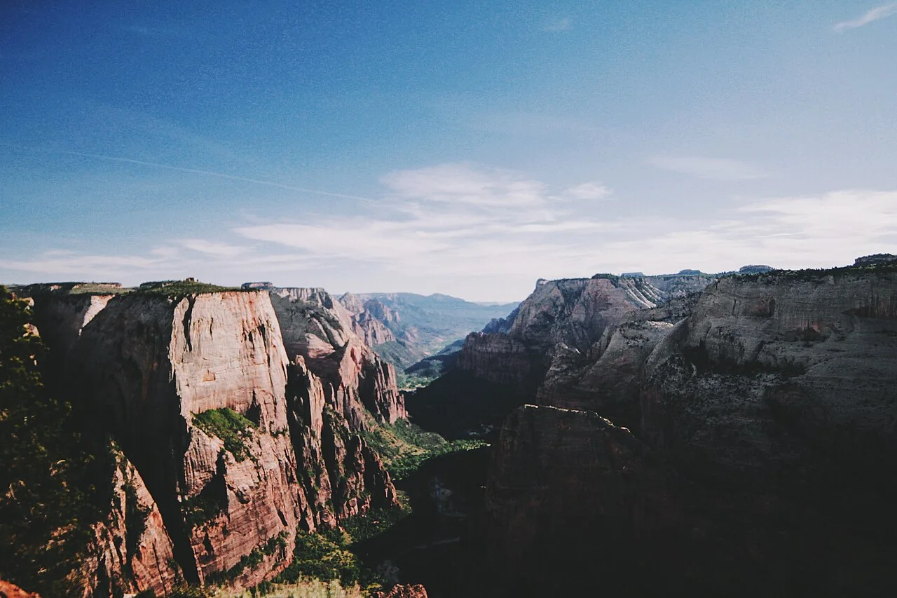 Sandstone cliffs overlooking Zion Canyon