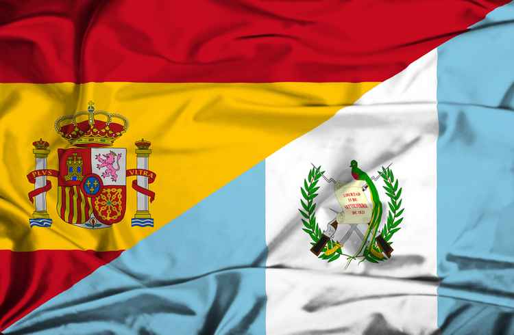 Waving flag of Guatemala and Spain